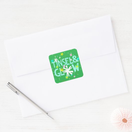 Tinsel en gloed vierkante sticker (Envelop)