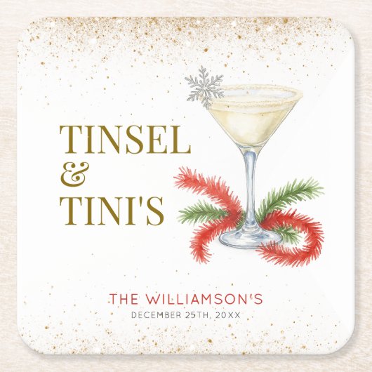 Tinsel en Tinis kerstfeest Kartonnen Onderzetters (Voorkant)