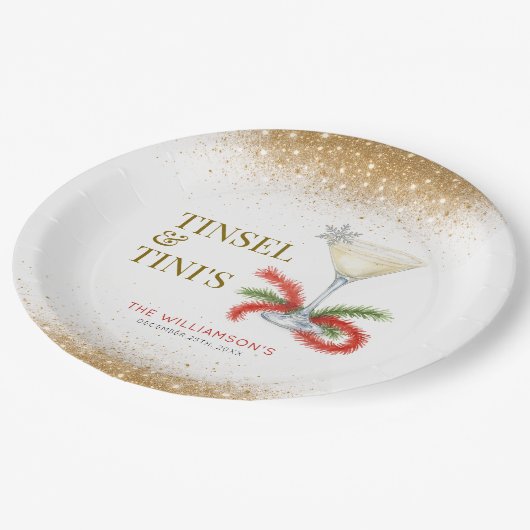 Tinsel en Tinis kerstfeest Papieren Bordje (Gekanteld)