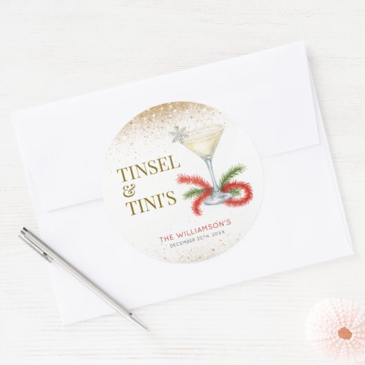 Tinsel en Tinis kerstfeest Ronde Sticker (Envelop)