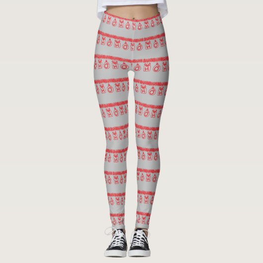 Tinsel HO HO HO (Rood) Leggings (Voorkant)