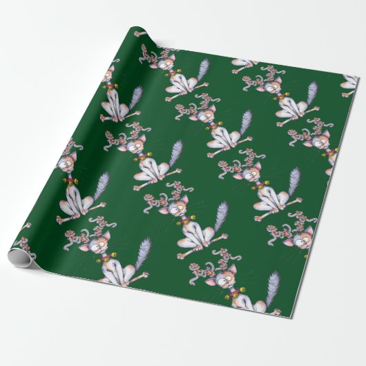 Tinsel Tangled-kerstkat Cadeaupapier (Uitgerold)