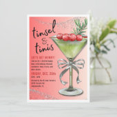 Tinsel & Tinis Holiday Party Invitation Kaart (Staand voorkant)