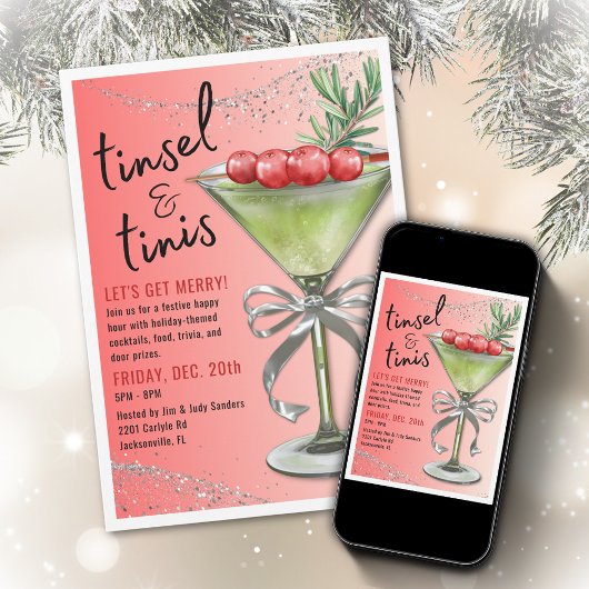 Tinsel & Tinis Kerstfeest Uitnodiging
