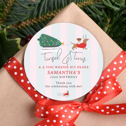Tinsel & Tinis Tini Weenie Bit Christmas Doxie Ronde Sticker