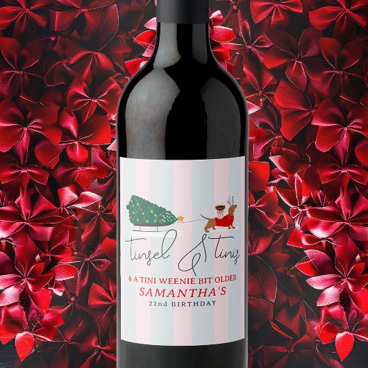 Tinsel & Tinis Tini Weenie Bit Older Xmas Doxie Wijn Etiket