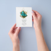 Tint Retro Teal - Turquoise en Gouden Bloem Bruilo Flyer (Hand)