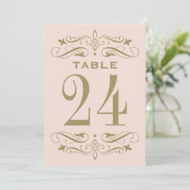 Tint Roze Antieke Bloemrijke Tafel Nummerkaart Kaart