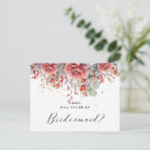 Tint van blush roze perzik | Dusty Blue Bruidsmeis Briefkaart (Staand voorkant)