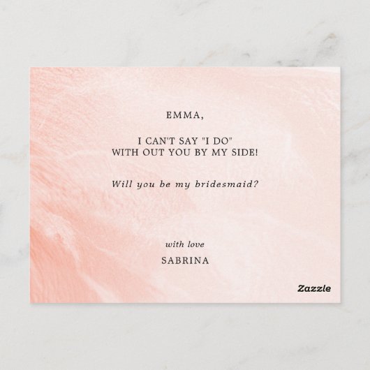 Tint van blush roze perzik | Dusty Blue Bruidsmeis Briefkaart (Achterkant)