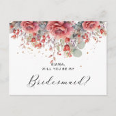 Tint van blush roze perzik | Dusty Blue Bruidsmeis Briefkaart (Voorkant)