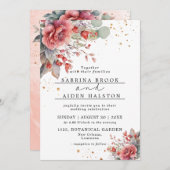 Tint van blush roze perzik | Dusty Blue Wedding Kaart (Voorkant / Achterkant)