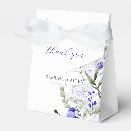 Tint van Royal Blue Ivory Floral Wedding Bedankdoosjes (Voorkant Zijde)