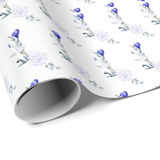 Tint van Royal Blue Ivory Floral Wedding Cadeaupapier (Rol Hoek)