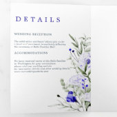 Tint van Royal Blue Ivory Floral Wedding Drieluik Aankondiging (Binnenzijde eerst)