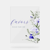 Tint van Royal Blue Ivory Floral Wedding Favoriet Acryl Bord (Voorkant)
