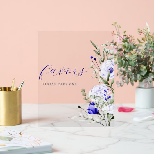 Tint van Royal Blue Ivory Floral Wedding Favoriet Acryl Bord (Huwelijk)