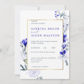 Tint van Royal Blue Ivory Floral Wedding Kaart (Voorkant)