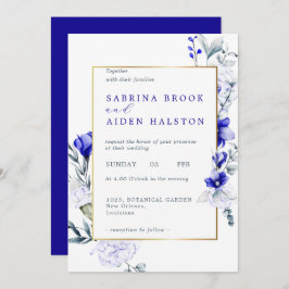 Tint van Royal Blue Ivory Floral Wedding Kaart