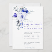Tint van Royal Blue Ivory Floral Wedding Kaart (Voorkant)