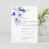 Tint van Royal Blue Ivory Floral Wedding Kaart (Staand voorkant)