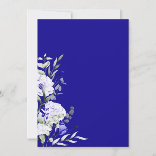 Tint van Royal Blue Ivory Floral Wedding Kaart (Achterkant)
