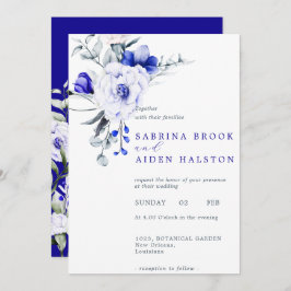 Tint van Royal Blue Ivory Floral Wedding Kaart