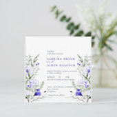 Tint van Royal Blue Ivory Floral Wedding Kaart (Staand voorkant)