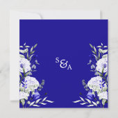 Tint van Royal Blue Ivory Floral Wedding Kaart (Achterkant)