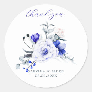 Tint van Royal Blue Ivory Floral Wedding Ronde Sticker