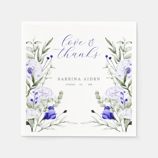 Tint van Royal Blue Ivory Floral Wedding Servet (Voorkant)