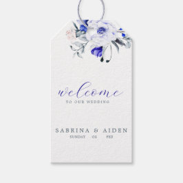 Tint van Royal Blue Ivory Floral Wedding Welkom Cadeaulabel