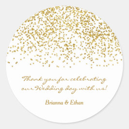 Tinte Gouden Stippen Confetti Moderne Trouwsticker Ronde Sticker