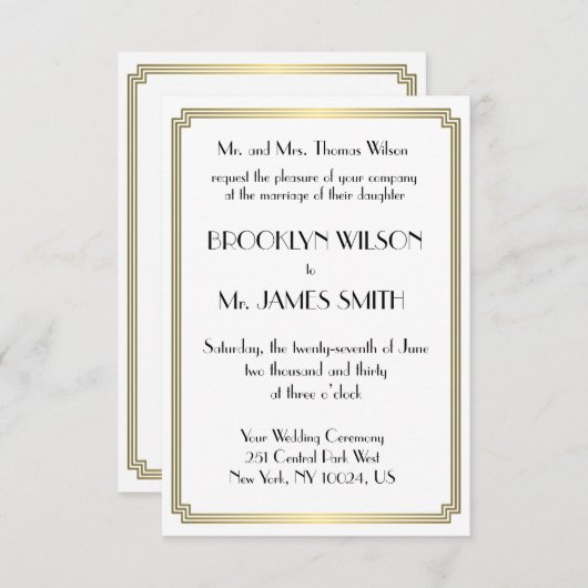 Tinte Great Gatsby Art Deco Gouden Trouw Uitnodigi Kaart (Voorkant / Achterkant)