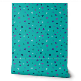 Tinte Hartjes, Paars, Turkoois, Blauw op Turquoise Behang