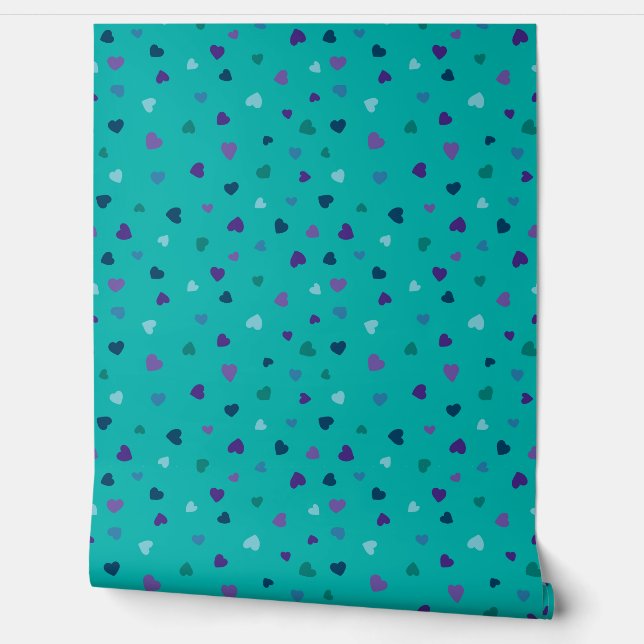 Tinte Hartjes, Paars, Turkoois, Blauw op Turquoise Behang (Afrollen)