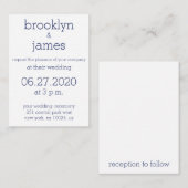 Tinte witte marineblauwe moderne trouwkaarten informatiekaartje (Voorkant / Achterkant)