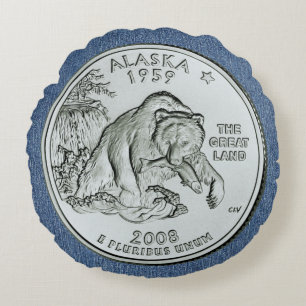 Tinted Alaska State Quarter Design Rond Kussen