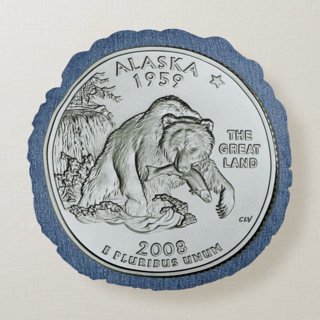 Tinted Alaska State Quarter Design Rond Kussen (Voorkant)