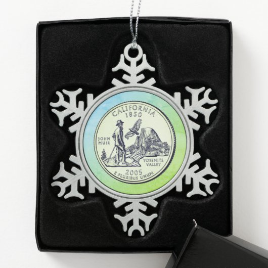 Tinted California State Quarter Tin Sneeuwvlok Ornament (Kistje)