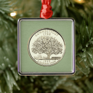 Tinted Connecticut State Quarter Design Metalen Ornament