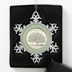 Tinted Connecticut State Quarter Tin Sneeuwvlok Ornament
