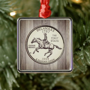 Tinted Delaware State Quarter Metalen Ornament