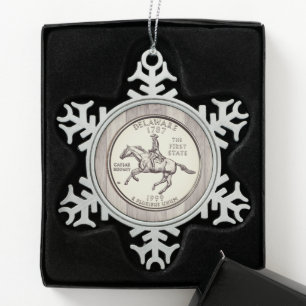 Tinted Delaware State Quarter Tin Sneeuwvlok Ornament