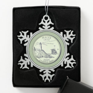 Tinted Maine State Quarter Tin Sneeuwvlok Ornament