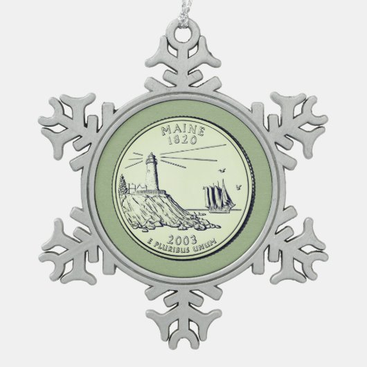 Tinted Maine State Quarter Tin Sneeuwvlok Ornament (Voorkant)