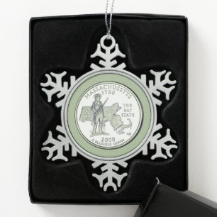 Tinted Massachusetts State Quarter Tin Sneeuwvlok Ornament
