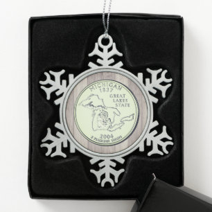 Tinted Michigan State Quarter Tin Sneeuwvlok Ornament