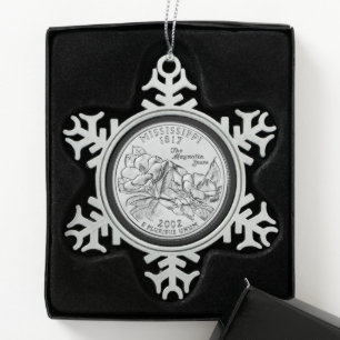 Tinted Mississippi State Quarter Tin Sneeuwvlok Ornament