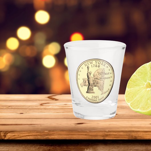 Tinted New York State Quarter Design Shot Glass Glas